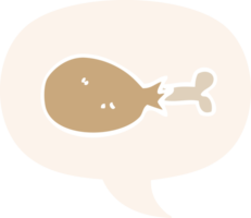 cartoon cooked chicken leg with speech bubble in retro style png