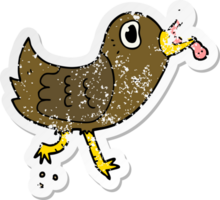 distressed sticker of a cartoon bird with worm png