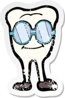 retro distressed sticker of a cartoon tooth png