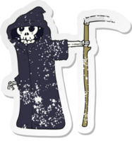 retro distressed sticker of a cartoon death png