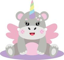 Happy unicorn hippo with wings vector