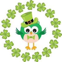 St Patrick's day owl in round frame made of green clovers vector