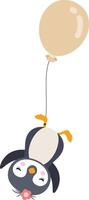 linda pingüino volador con globo vector