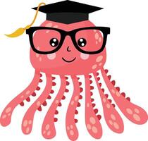 Cute octopus with graduation cap and glasses vector