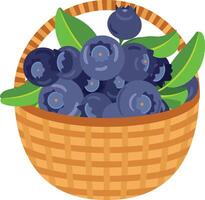 Wicker brown basket full of blueberries vector