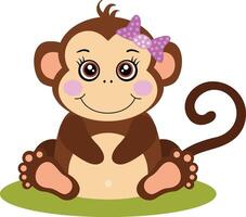 Cute little girl monkey sitting vector