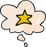 cartoon star symbol with thought bubble in grunge texture style png
