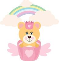 Funny unicorn teddy bear with rainbow vector