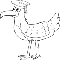 drawn black and white cartoon seagull with graduate cap png