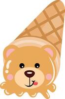 Funny teddy bear ice cream cone melting vector