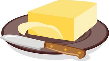 Bar of butter on plate with knife vector