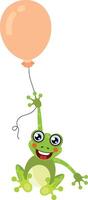Happy frog flying holding a balloon vector