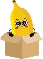 Funny banana character mascot in cardboard box vector