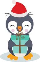 gracioso pingüino Navidad un caja regalo vector