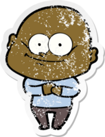 distressed sticker of a cartoon bald man staring png