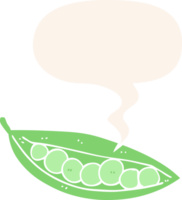 cartoon peas in pod with speech bubble in retro style png