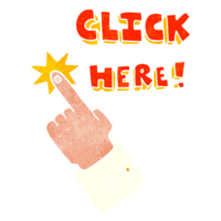 rétro dessin animé Cliquez sur ici signe avec doigt png