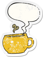 cartoon coffee cup with speech bubble distressed distressed old sticker png