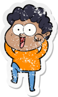 distressed sticker of a cartoon happy man png