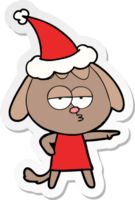 hand drawn sticker cartoon of a bored dog wearing santa hat png