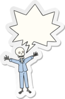 cartoon skeleton wearing pajamas with speech bubble sticker png