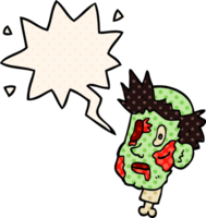 dibujos animados zombi cabeza con habla burbuja en cómic libro estilo png