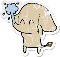 verontruste sticker van een schattige cartoonolifant die water spuugt png