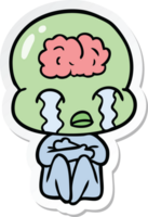 sticker of a cartoon big brain alien crying png