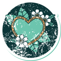 iconic distressed sticker tattoo style image of a botanical heart png