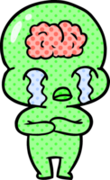 cartoon big brain alien weint png