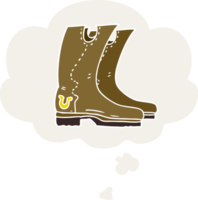 cartoon cowboy boots with thought bubble in retro style png