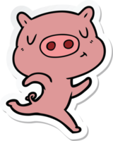 klistermärke av en tecknad innehåll gris körs png