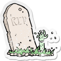 adesivo retrô angustiado de um zumbi de desenho animado subindo do túmulo png