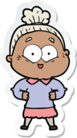 klistermärke av en tecknad glad gammal kvinna png
