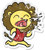 distressed sticker of a cartoon roaring lion png