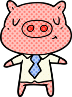 cartoon content pig in shirt and tie png