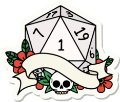 sticker of a natural one d20 dice roll png