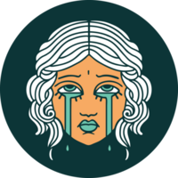 iconic tattoo style image of female face crying png