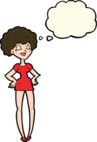 cartoon happy woman with hands on hips with thought bubble png