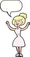Cartoon-Frau mit erhobenen Armen mit Sprechblase png
