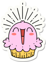 sticker of a tattoo style happy singing cupcake png