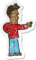 retro noodlijdende sticker van een cartoon nieuwsgierige man wijzend png