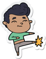 sticker of a happy cartoon man kicking png