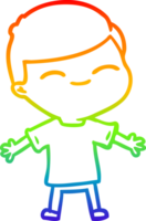 rainbow gradient line drawing of a cartoon smiling boy png