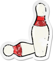 retro distressed sticker of a cartoon ten pin bowling skittles png