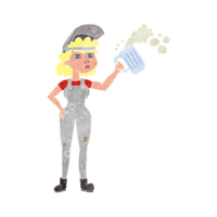 retro cartoon hard working woman with beer png