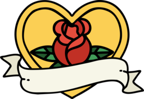 tattoo in traditional style of a heart rose and banner png