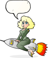 cartone animato esercito perno su ragazza equitazione missile con discorso bolla png