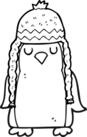 dibujado negro y blanco dibujos animados Robin vistiendo invierno sombrero png
