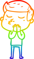 rainbow gradient line drawing of a cartoon model guy pouting png